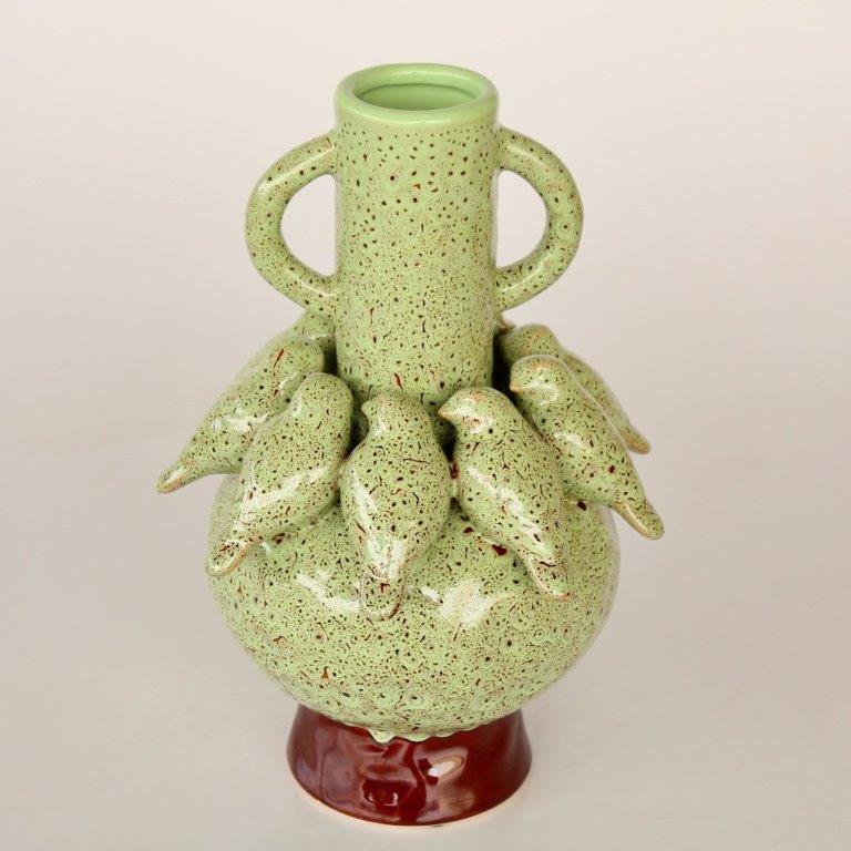Cream Speckled Bird Vase